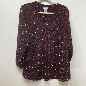 Catherines plus size cardinal novelty print pop-over blouse 1x 18/20